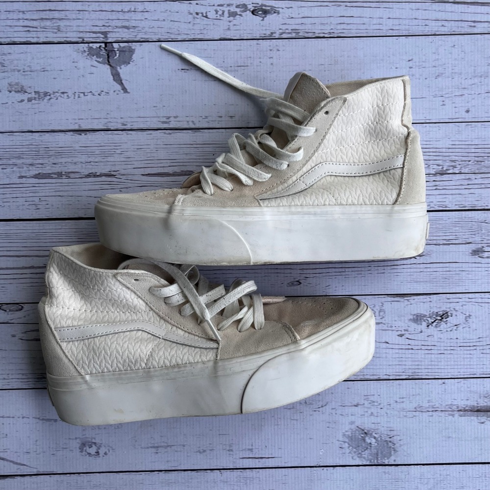 Vans Sk8-Hi Stacked Platform Sneakers White Leather Suede Men 8.5 W10 Streetwear